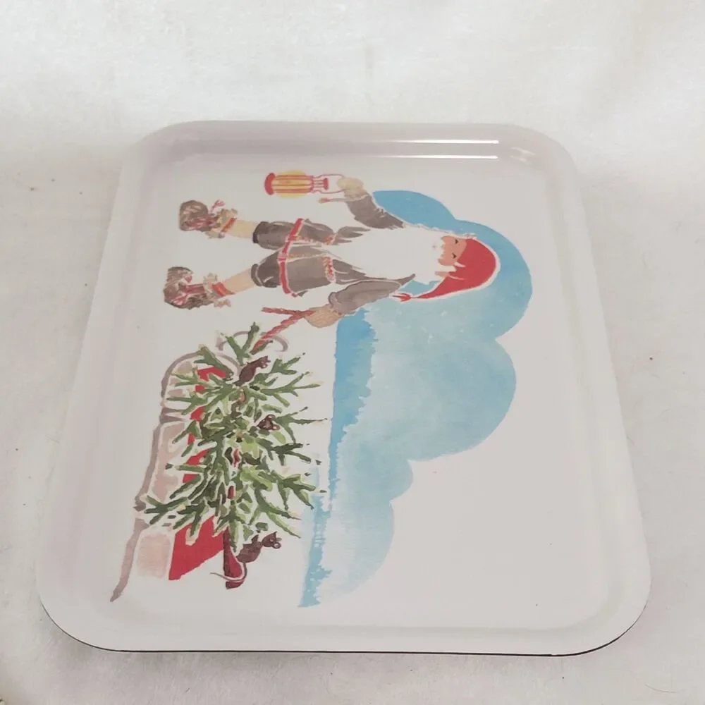 IKEA Christmas Serving Tray Gnome Tomte Pulling Sled with Tree Melamine 8x11
